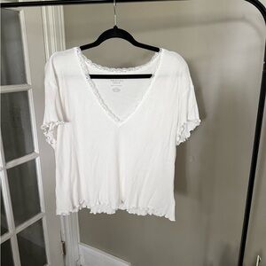 American Eagle Outfitters Cream Lace Trim Tee (L)